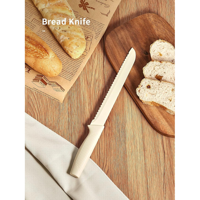 Набір кухонних ножів Yabano, 7 предметів: ніж кухарський, ніж для хліба, ніж для овочів, ніж для м'яса, ніж для чистки, ніж для стейка, ніж для овочів з інтегрованим точилом та пластиковим блоком (білий)