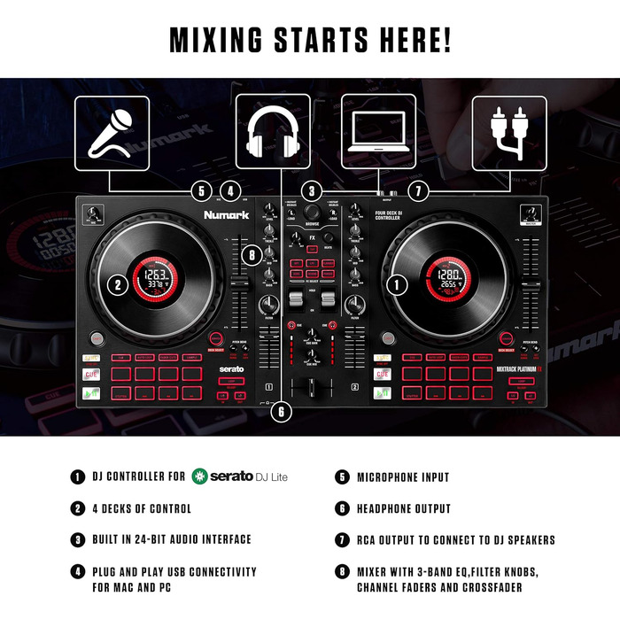 DJ-контролер Numark Mixtrack Platinum FX + навушники Numark HF125 для Serato DJ (4-Deck)