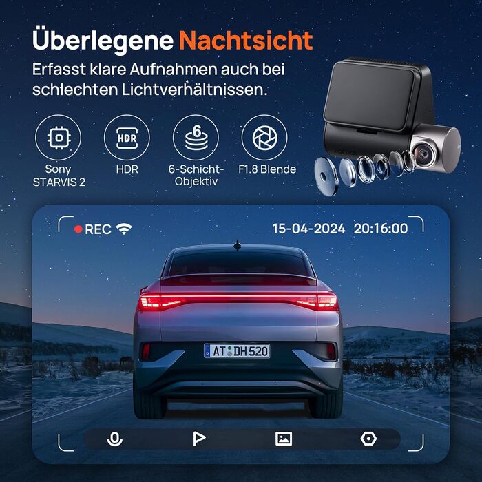 Відеореєстратор 70mai Dashcam A510 (передній+задній) 2.7K+1080P STARVIS, HDR, GPS, ADAS, 4G LTE, паркувальний режим, керування через додаток, 64GB SD карта