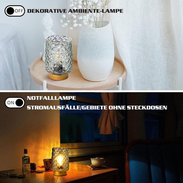 LED настільна лампа MJ PREMIER: акумуляторна, сенсорне керування, регулювання яскравості, скло, USB зарядка, аварійне освітлення (зелена)