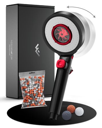 Фільтр для душу з 3 режимами та бустером | Економна душова насадка з мінеральними перлами | Чорна ручна душова лійка з інструментом, запасними перлами та сталевою пластиною (матова чорна)