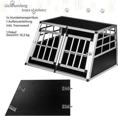 Кія для собак з прямою задньою стінкою 90°, вибір розміру, 2 двері, перегородка, 2-дверний, перегородка 89×69×50 см