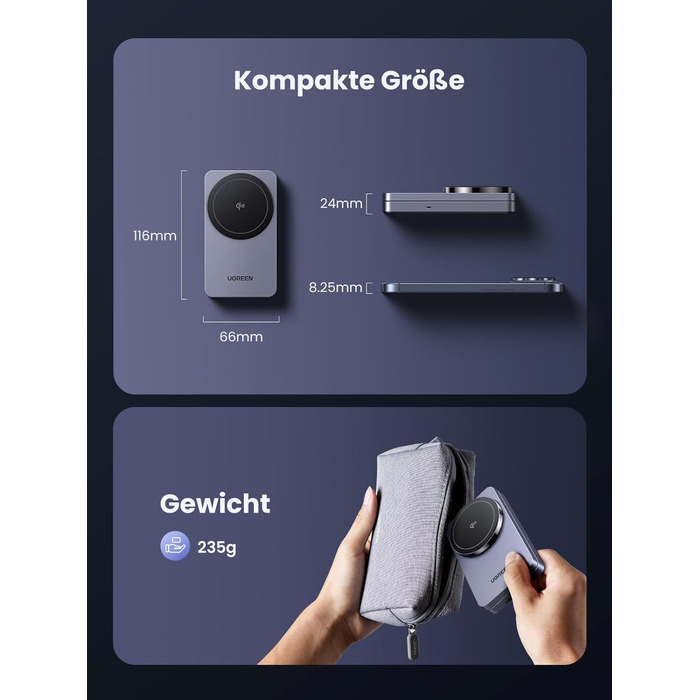 Зарядний пристрій UGREEN MagFlow Qi2 з підтримкою MagSafe, 15W, 2-в-1, для iPhone 17/16/15/14/13/12, AirPods 2/3, з кабелем 1м