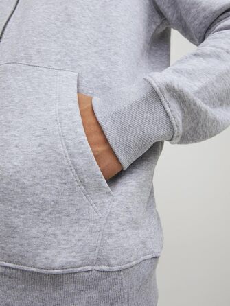 Чоловіча толстовка-худі на блискавці JACK & JONES однотонна, світло-сіра (Light Grey Melange), розмір S