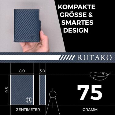 RUTAKO Slim Wallet with XL Coin Pocket & RFID Protection - Card Holder for Men & Women - Small Credit Card Wallet - Mini Purse - Small Portmonee/Portemonnaie - Wallet Carbon Blue