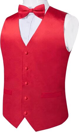 Жилет з атласу DiBanGu для чоловіків з краваткою та булавкою на лацкан, костюмний, для весілля, вечірки (L, Червоний)