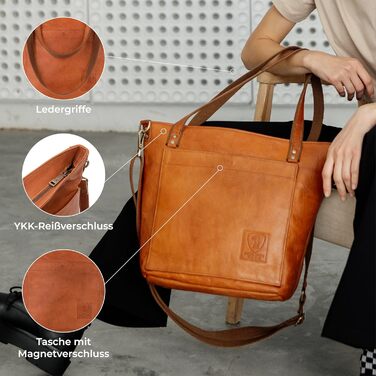 Сумка жіноча шкіряна через плече Berliner Bags Verona (коричнева). Велика сумка-шопер з YKK-застібкою