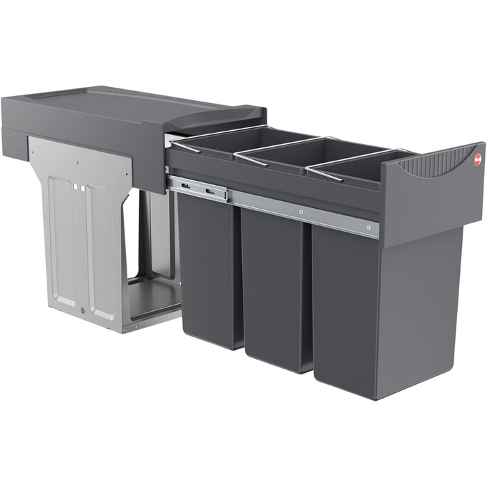 Вбудований сортер для сміття Hailo Terzett 3666131 - 3 секції, 10 л, повний висув, для шафок з дверцятами, сірий