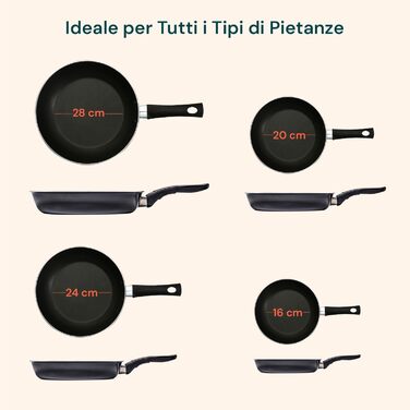 Набір антипригарних сковорідок Avilia (4 шт.) з нержавіючої сталі, діаметр 16-28 см, покриття AM Salus Hard System, ізольовані ручки, Made in Italy