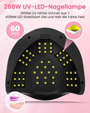 LED UV лампа для нігтів NAILGIRLS 150W з таймером, датчиком, LCD дисплеєм та знімною магнітною платформою. Підходить для гель-лаку, нігтів рук та ніг (Рожевий 268W)