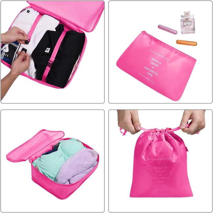 Органайзер для валізи OSDUE, набір 6 шт., Packing Cubes, водонепроникні сумки для одягу, туристичний органайзер, рожевий колір