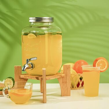 Скляний диспенсер для напоїв на підставці 4л з нержавіючою сталею та бамбуком