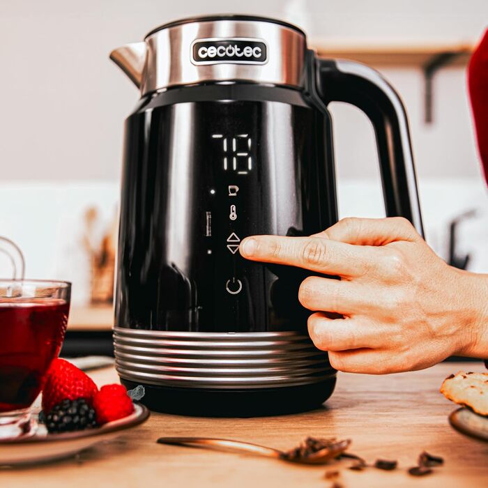 Електричний чайник Cecotec ThermoSense 600 Touch White, 1.7 л, 2200 Вт, з нержавіючої сталі та пластику, LED-підсвітка, поворотна база 360°