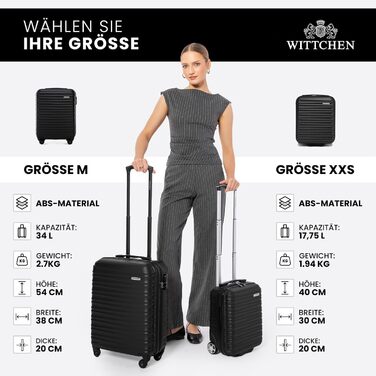Чемодан на колесах WITTCHEN Groove Line L, чорний. Жорсткий корпус ABS, 4 колеса, кодовий замок, підходить для Lufthansa/Eurowings/Ryanair