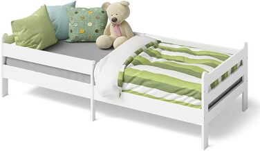 Bellabino Kinderbett Kuru 90x200, Single bed for children incl. fall guard and slatted frame, white children's bed, bed for boys and girls without drawers White