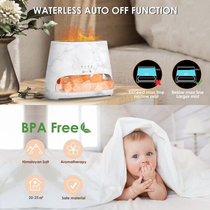 SALKING Аромадифузор з підсвічуванням та ефектом полум'я, 150 мл (Мрамор), зволожувач повітря, для ефірних олій