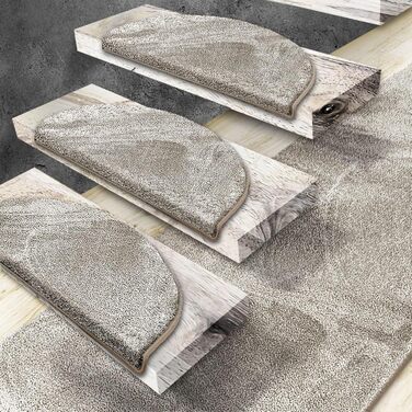 Casa Pura килимок для сходів 15 шт. | Антиковзкий, з м'яким ворсом, 65 x 23,5 x 1,3 см, Бежевий | Килимок для сходів, напівкруглий, 15 шт.