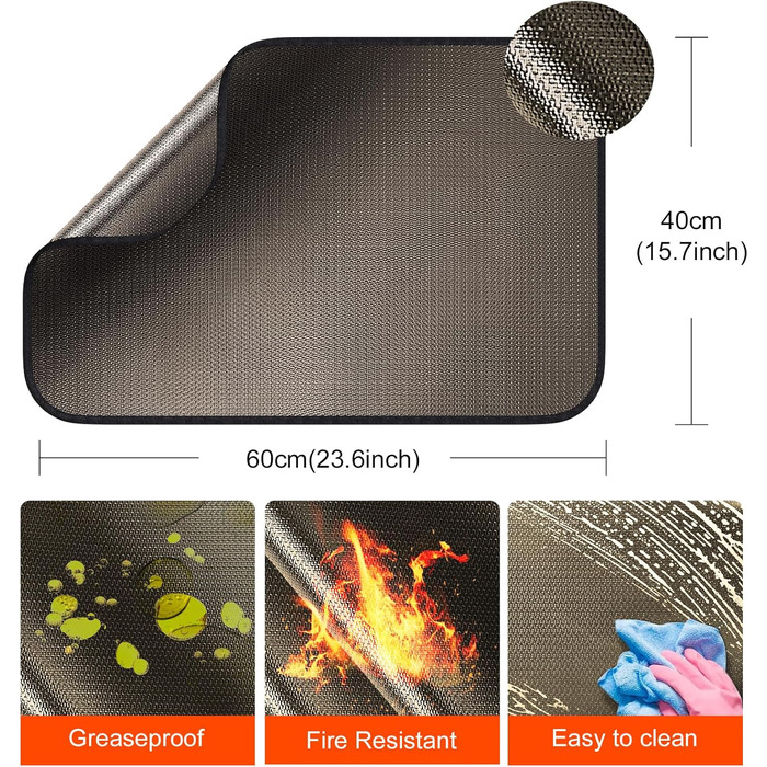 Термостійкий килимок | Силіконовий килимок для захисту від вогню | Килимок під фритюрницю | Килимок під кавоварку | Нековзний, вологостійкий (Коричневий, 40 x 60 см)