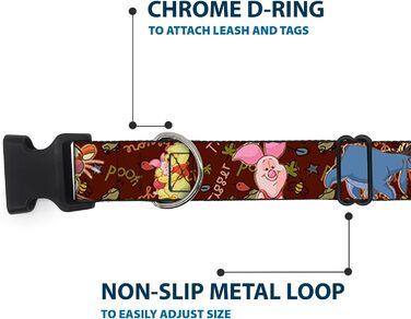 Нашийник Buckle-Down з пластиковим затискачем - Winnie The Pooh, ширина 2.5 см, розмір Medium, обхват шиї 28-43 см