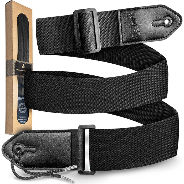 Гітарний ремінь Belfort® для електрогітари, акустичної гітари, класичної гітари, бас-гітари та укулеле. З мікрофібри, з інструкцією (чорний)