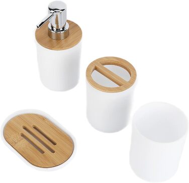 Набір аксесуарів для ванної кімнати на 4 предмети: тримач для зубних щіток, мильниця, дозатор для лосьйону, стакан для ополіскувача, сучасна сантехніка для дому та готелю (білий)