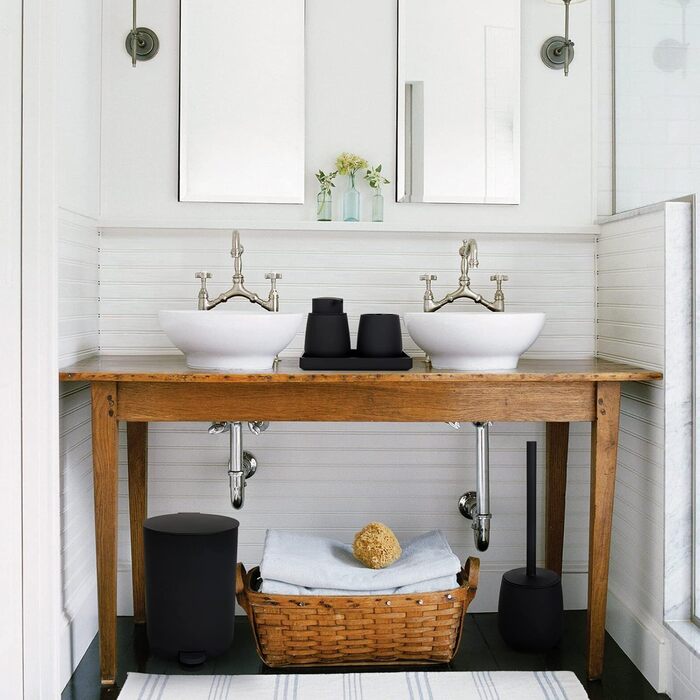 GAHEFY Bathroom Accessory Set, Bathroom Supplies Sets Decor, 5-Piece Bathroom Set - Soap Dispenser, Toothbrush Holder, Vanity Tray, Toilet Brush and Waste Bin Set for Bathroom (Black)