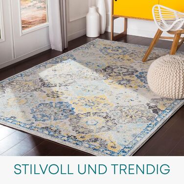 Килим Livabliss Sicily Vintage 120x170 см - для вітальні, спальні, їдальні, у стилі бохо та східний, кольори: блакитний, гірчичний, чорний, сірий