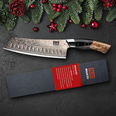 Японський ніж Santoku з дамаської сталі 18 см, ручка з акації, професійний, серія VENUS | SHAN ZU