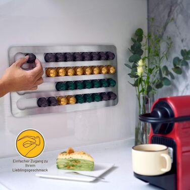 Тримач-органайзер для капсул Nespresso Original з нержавіючої сталі на 40 шт, поворотний самоклейний диспенсер для кухні (40.6 x 21.8 см)