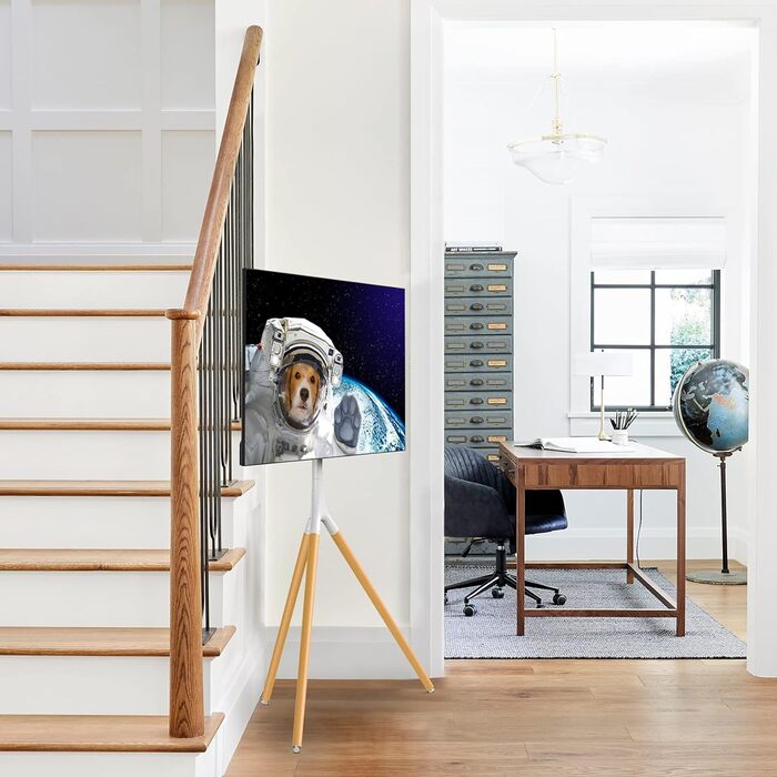 Підставка для телевізора на штативі для екранів 114.3–165.1 см (45–65 дюймів) LED, LCD, OLED, Flachbildschirm, регульована висота, поворотна на 180°, з органайзером кабелів, для вітальні, студії (білий)