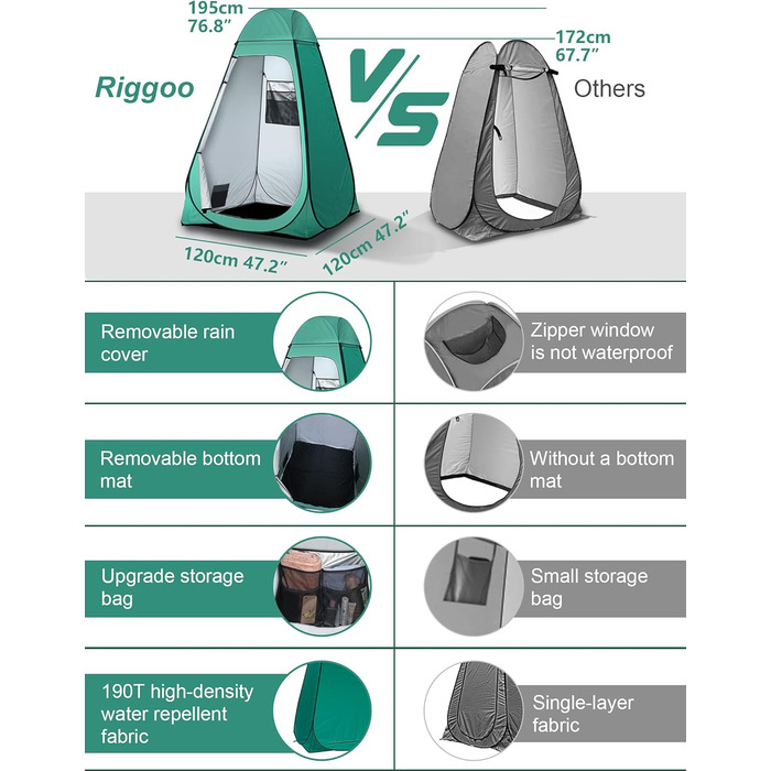 Pop Up Camping Toilet Tent with Shower - Portable Privacy Shelter for Outdoor Use - Green