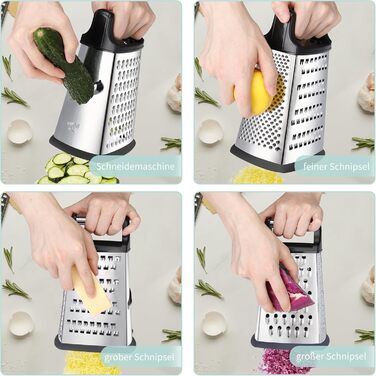 Трока для сиру та овочів з нержавіючої сталі, 4 сторони, чорна