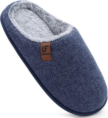 Тапочки жіночі COFACE з фетру, теплі, зручні, з м'якою підкладкою, з антиковзною гумовою підошвою, для дому та вулиці (Темно-синій, 37 EU)
