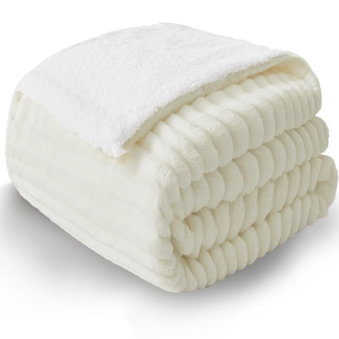 Плед WAVVE Sherpa з плюшем Sherpa - теплий, м'який, великий плед для дивана 150x200 см, 220x240 см (кремовий)
