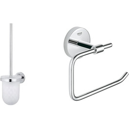 Essentials Toilet Brush Set & BAU Cosmopolitan Toilet Paper Holder (Material: Metal, concealed mounting, for drilling or gluing), Chrome, 40457001, Small