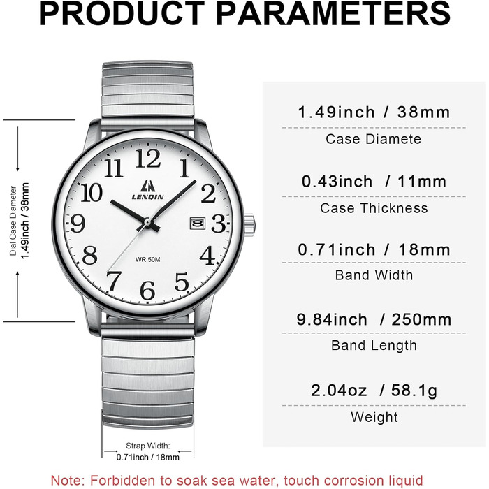 Годинник чоловічий LN LENQIN аналоговий кварцовий білий з датою та сталевим браслетом