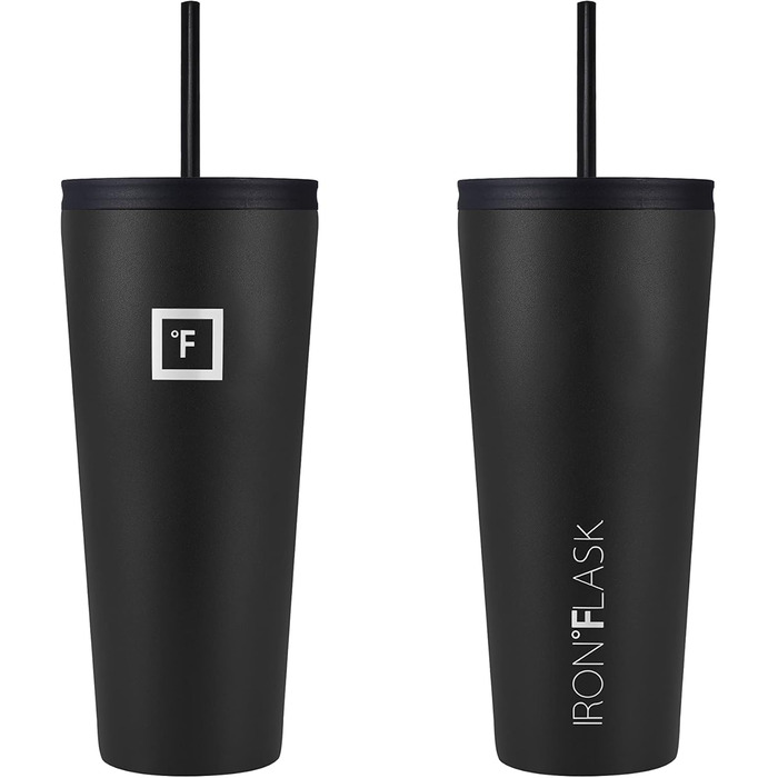 IRON °FLASK Classic Tumbler 2.0 - 2 Lids (Straw Flip), Vacuum Insulated Stainless Steel Water Bottle, Double-Walled Travel Mug - Midnight Black, 32 oz