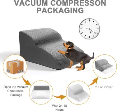 Lannvan Dog Stairs for Small Dogs, 2 Steps Pet Stairs Cat Stairs, Sponge Dog Ramp for Sofa Bed, Dog Steps with Removable Cover, Washable Pet Ladder, Lint Roller Included, Grey