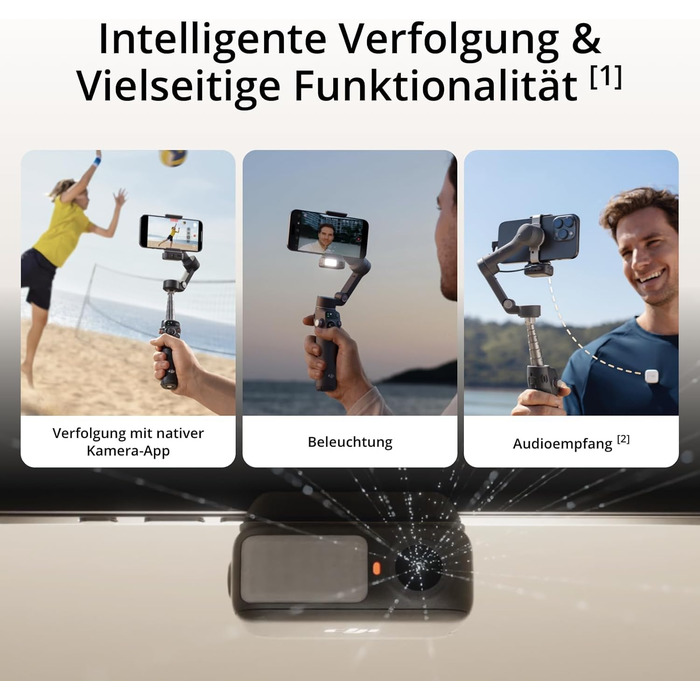 Стабілізатор DJI Osmo Mobile 7P + Mic Mini TX (Polarweiß) – Gimbal для iPhone/Android з мікрофоном, інтегрований штатив та подовжувач, 3-осьова стабілізація