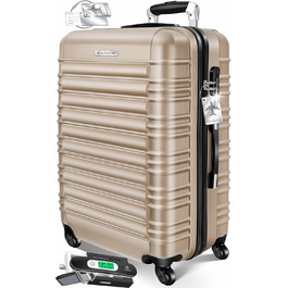 Чемодан KESSER® середній, жорсткий корпус, вага + бірка для багажу | Валіза-роликовий чемодан з кодовим замком, 4 колеса, ABS, телескопічна ручка (66x45x28см / 84 літри, шампань) 66см - 84Л шампань