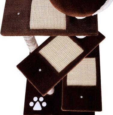 Кігтеточка для котів Lionto з 3 платформами та зручною лежаком, висота 100 см, з сизалевого мотузка та м'якого плюшу, підходить для котів будь-якого розміру, ідеальний догляд за кігтями (Коричневий/Бежевий)