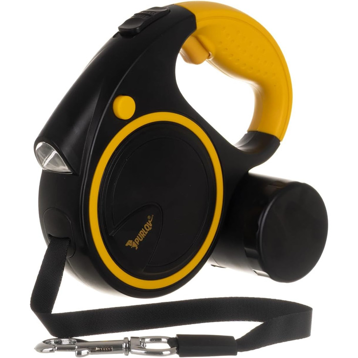 Поводок для собак PURLOV з LED-підсвіткою та дозатором для відходів – 5м автоматичний поводок для середніх собак 10–25кг – ергономічна ручка, функція зупинки та антиковзне обплетення