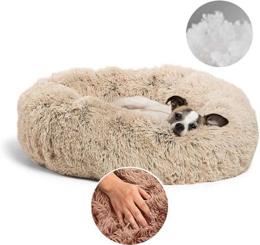 Кругле ліжко для собак та котів Haoye, м'яке, плюшеве, Ø 60 см, 7 розмірів, бежеве
