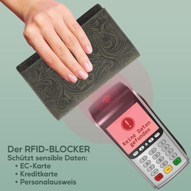 Жіночий шкіряний гаманець ekavale із квітковим візерунком, RFID захист, довгий формат, застібка на кнопку, зелений