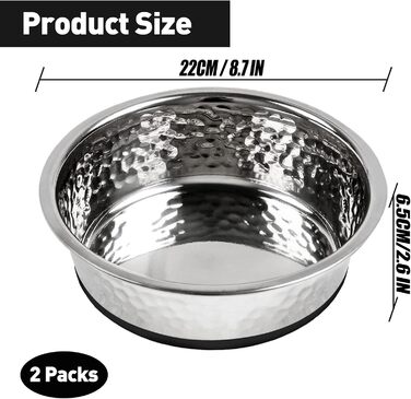 Набори мисок для собак великих, середніх та малих порід, 2 шт. з нержавіючої сталі з антиковзним силіконом, 22 см