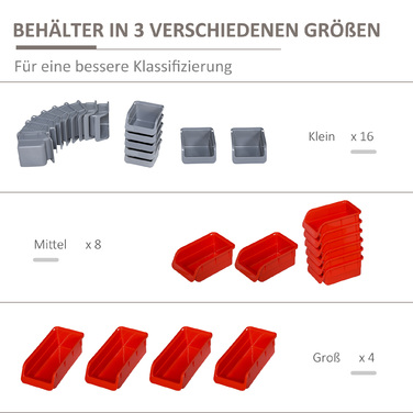 Tool Wall Tool Holder Red Gray 63.5x22.5x95.5 cm for Garage Workshop Organization System