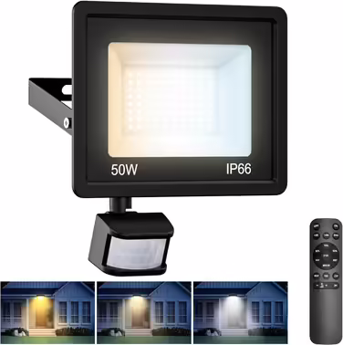 LED прожектор з датчиком руху для вулиці, 30 Вт, надяскравий, з пультом ДУ, IP66, 6500K холодне біле світло, для саду, гаража, двору, стіни, 2 шт. (теплий/нейтральний/холодний білий, 50 Вт - 1 шт.)