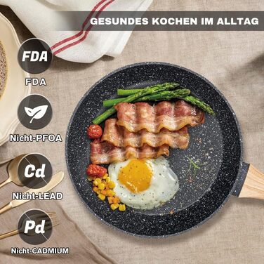 Набір каструль та сковорідок MDHAND з антипригарним покриттям, 12 предметів, чорний граніт, індукційне дно, без PFOA та PFOS