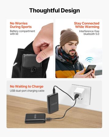 Електричні гріючі шкарпетки VEVOR з акумулятором 5000 mAh, 4 режими нагріву, керування через додаток, для чоловіків та жінок, середній розмір, підходять для полювання, їзди на конях, кемпінгу, походів