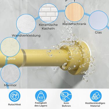 Штанга для карниза без свердління 113-196 см, телескопічна, для душу, штор, ванної кімнати, вікна, кухні, шафи, золота
